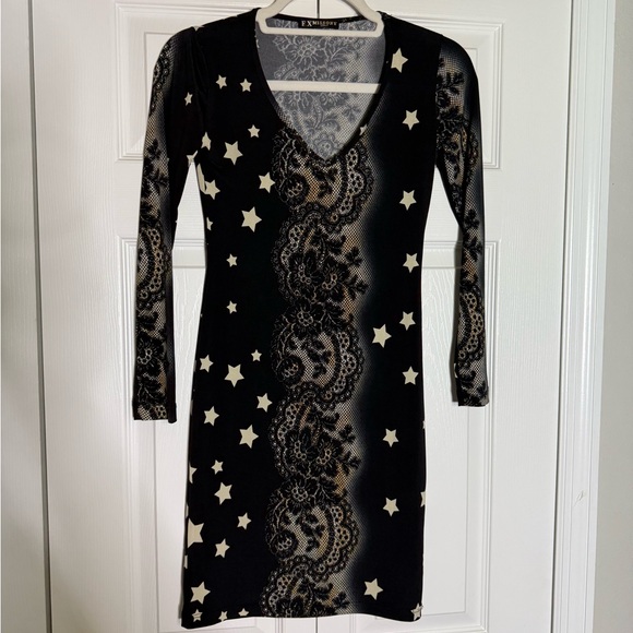 fx missony italy Black and Cream Star Pattern Dress - Picture 1 of 11